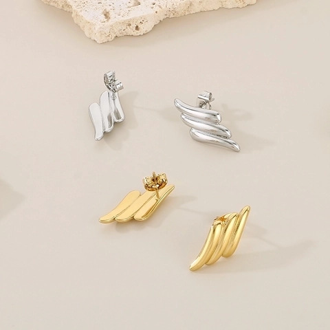 Geometric Wave Pattern Stud Earrings Stainless Steel Polished Wing Shape Modern Jewelry Women