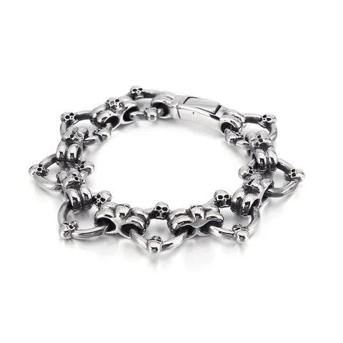 Pulsera De Calavera Para Hombre Acero Inoxidable Punk Gótico Rock Biker Joyería Color Plata Vintage Cadena Pesada