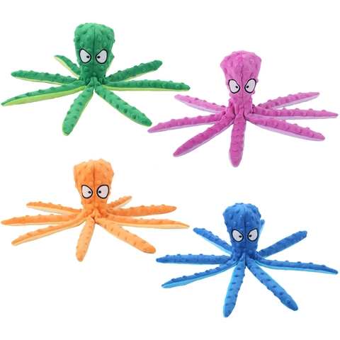 Octopus Shape Pet Plush Toy With Squeaker And Crinkle Paper Unstuffed Minky Dots Bite Resistant Interactive For Dogs Cats