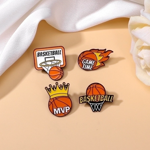 Broches De Baloncesto De Esmalte De Aleación Pines Joyería Deportiva Accesorios Para Mochilas Ropa MVP Corona Llama Tema