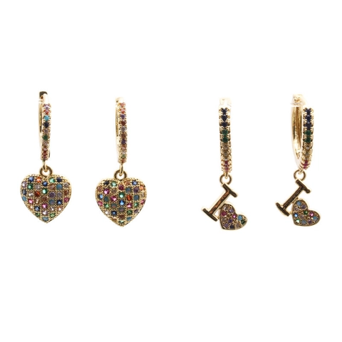 Orecchini A Cerchio Con Lettera A Cuore In Zircone Colorato Ottone Placcato Oro Gioielli Con Gemme Micro Pavé Per Donne