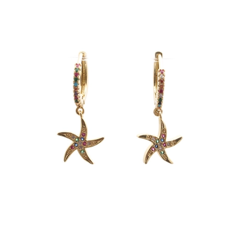 Seestern Hänger Ohrringe Mit Bunten Zirkonia Mikro Eingelegt Vergoldetes Kupfer Elegante Meeres Schmuck Für Damen