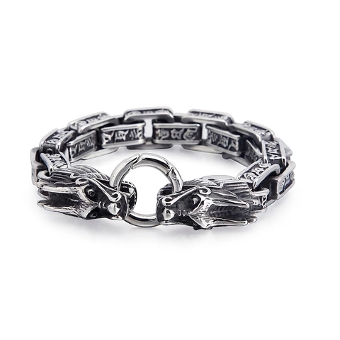Doppelter Drachenkopf Armband Edelstahl Vintage Punk Rock Kette Schmuck Für Männer