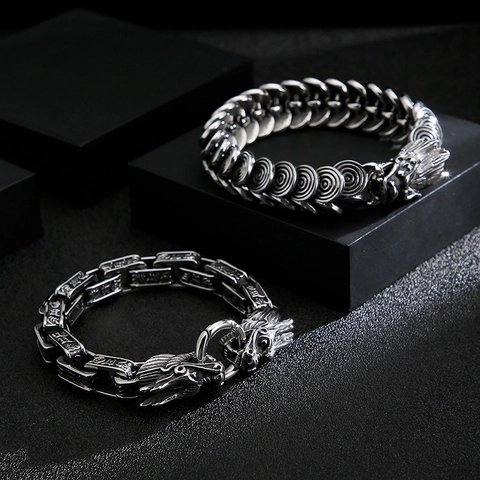 Doppelter Drachenkopf Armband Edelstahl Vintage Punk Rock Kette Schmuck Für Männer