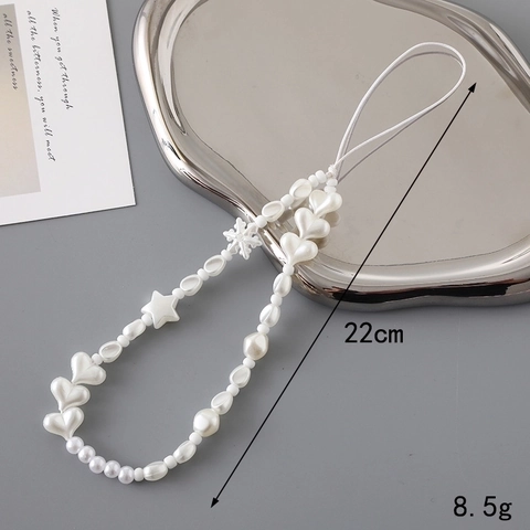 Beaded Phone Lanyard Heart Artificial Pearl Bow Charm Phone Strap Anti Lost Bag Hanging Decoration Women Girls Sweet Fashion