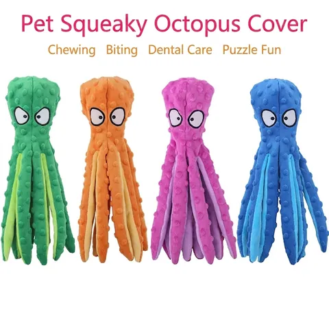 Octopus Shape Pet Plush Toy With Squeaker And Crinkle Paper Unstuffed Minky Dots Bite Resistant Interactive For Dogs Cats
