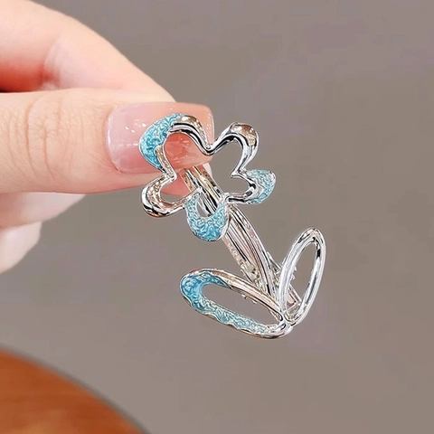 Fermaglio Per Capelli Fiore Lega Smalto Blu Molletta Becco D'Anatra Minimalista Elegante Accessorio Per Donne