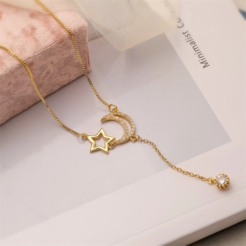 Copper Gold Plated Necklace Colorful Zircon Heart Star Moon Airplane Infinity LOVE MOM Pendant Elegant Fashion Jewelry