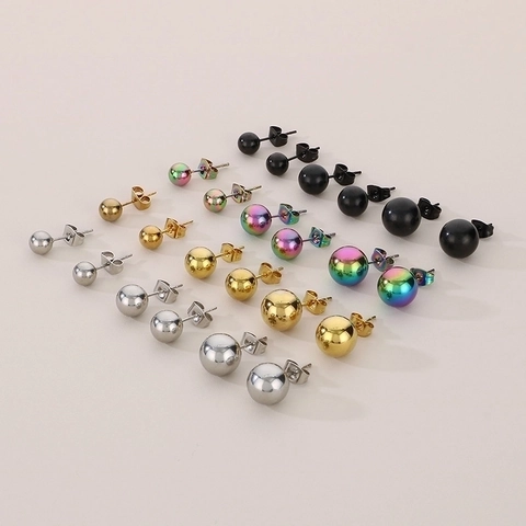 Minimalist Stainless Steel Ball Stud Earrings Round Bead Geometric Jewelry High Polish Fashionable Versatile For Women