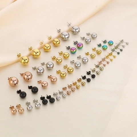 Minimalist Stainless Steel Ball Stud Earrings Round Bead Geometric Jewelry High Polish Fashionable Versatile For Women