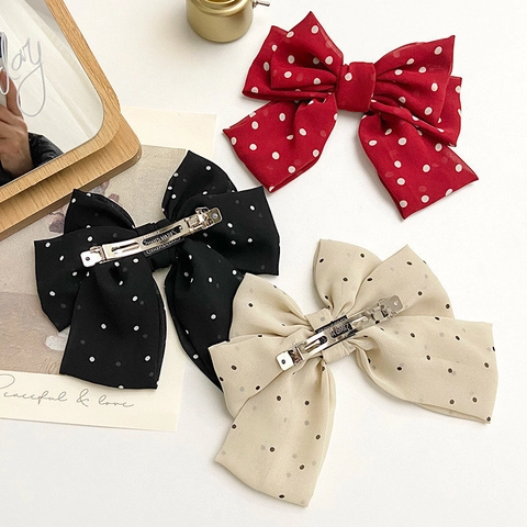Grande Pince À Cheveux Nœud Mousseline Motif À Pois Pince À Ressort Épingle À Cheveux Style Lolita JK Pour Femmes