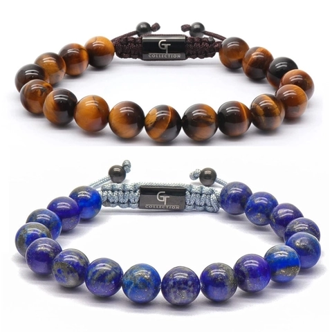 Bracciale Di Perle In Pietra Naturale Occhio Di Tigre Con Corda Intrecciata A Mano Regolabile E Piastra In Acciaio Inossidabile