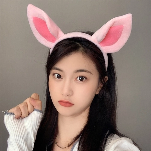 Plush Pig Ear Headband Cute Cartoon Pink Fabric Hair Hoop For Party Travel Photography Cosplay Accessories For Women Girls