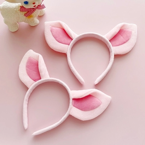 Plush Pig Ear Headband Cute Cartoon Pink Fabric Hair Hoop For Party Travel Photography Cosplay Accessories For Women Girls