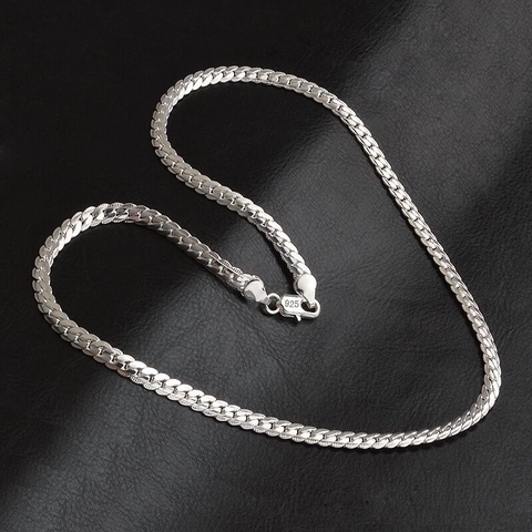 Versilberte Kupfer Panzerkette Halskette Flache Panzerkette Minimalistischer Modeschmuck Für Damen Und Herren