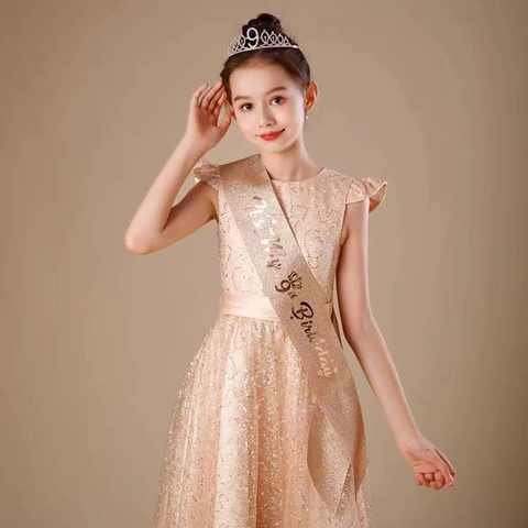 Geburtstag Krone Und Schärpe Strass Legierung Tiara Glitzer Stoff Schultergurt Mädchen Geburtstag Party Rose Gold