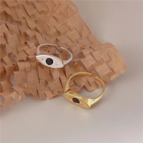 925 Sterling Silber Evil Eye Verstellbarer Offener Ring Mit Schwarzem Und Weißem Zirkonia Retro Minimalistischer Stil Damen