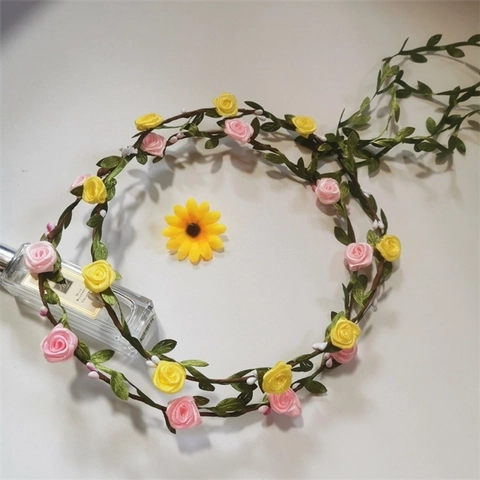 Floral Wreath Headband Bohemian Flower Garland Simulated Rose Fabric Hair Accessories For Wedding Beach Travel Forest Style Women