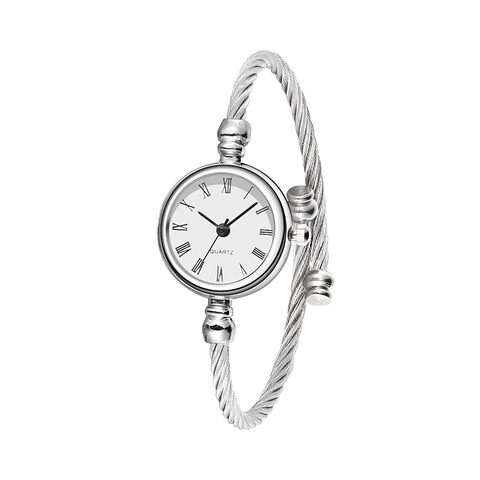Damen Armreif Uhr Silber Edelstahl Gedrehtes Kabel Minimalistische Mode Quarz Armbanduhr Armband Schmuck