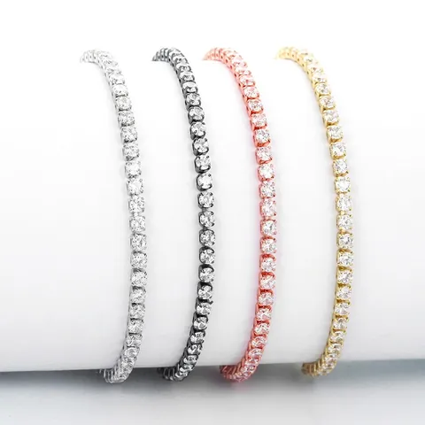 Western Fashion Copper Zirconia Tennis Bracelet Single Row Claw Setting Adjustable Slider Chain Bracelet Jewelry For Women