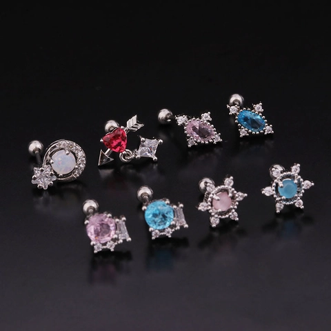 Kraakbeen Stud Oorbellen Roestvrij Staal Schroef En Koper Zirkonia Rond Maan Ster Hart Mode Piercing Sieraden Voor Vrouwen