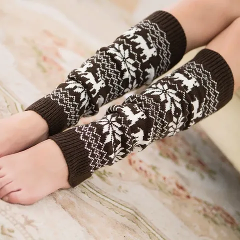 Knitted Leg Warmers Acrylic Reindeer Snowflake Pattern Winter Warm Nordic Style Boot Cuffs For Women