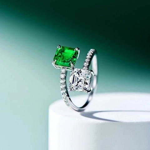 Doppelstein Kupfer Zirkonia Offener Ring Für Damen Vintage Quadrat Prinzessin Schliff Verstellbarer Fingerring Luxus Schmuck