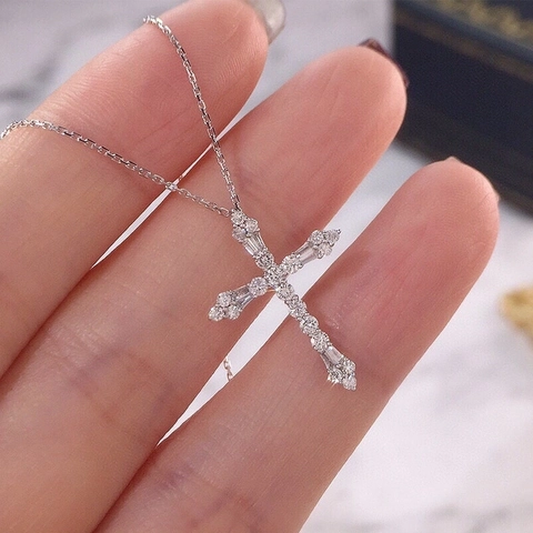 Collana Con Ciondolo A Croce In Rame Placcato Oro Bianco Con Zircone Strass Da Donna Gioielli Minimalisti Alla Moda