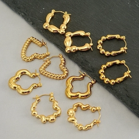 18K Vergoldete Edelstahl Creolen Geometrisch Hohl Herz Bambus Unregelmäßig Minimalistischer Schmuck Für Damen