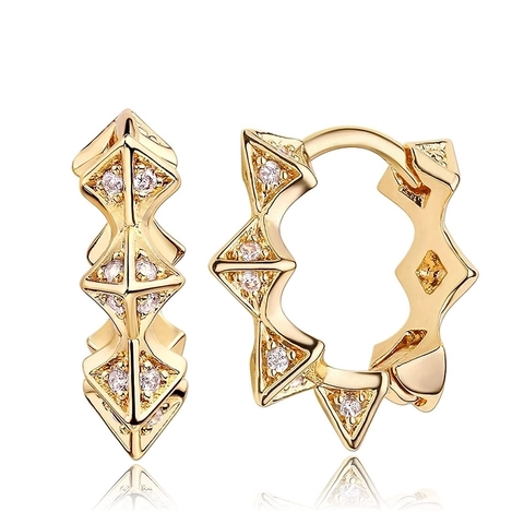 Geometric Gold Plated Copper Hoop Earrings For Women Minimalist Zirconia Inlaid Pyramid Spike Huggie Earrings Fashion Jewelry