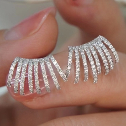 Korean Style Copper Zirconia Stud Earrings For Women Multi-Layer Geometric Claw Shaped White Gold Color Rhinestone Earrings