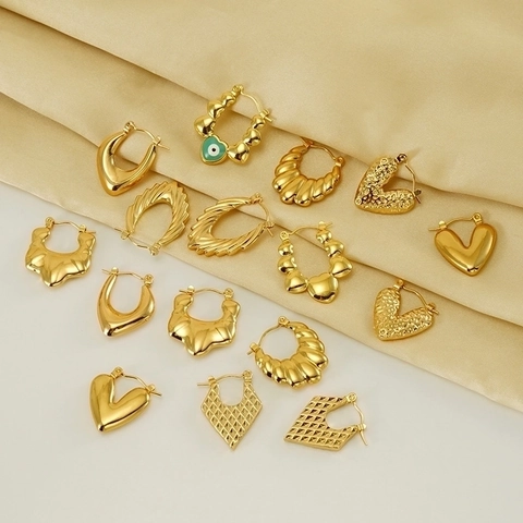 Vintage Geometrische Oorbellen Voor Dames Roestvrij Staal 18K Verguld Hol Getextureerd Unieke Mode Trendy Sieraden