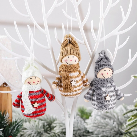 Ornamenti Appesi Pupazzo Di Neve Di Natale In Filato Di Maglia E Legno Per Decorazioni Per Albero Di Natale Bambole
