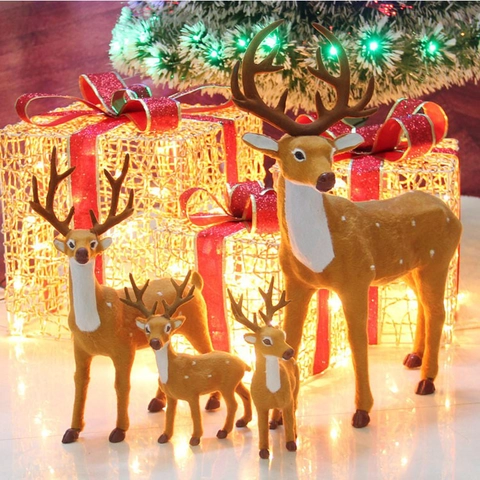 Decoración Realista De Reno De Navidad Simulación Adorno Ciervo Sika Plástico Flocado Para Fiesta Vacaciones Escaparate