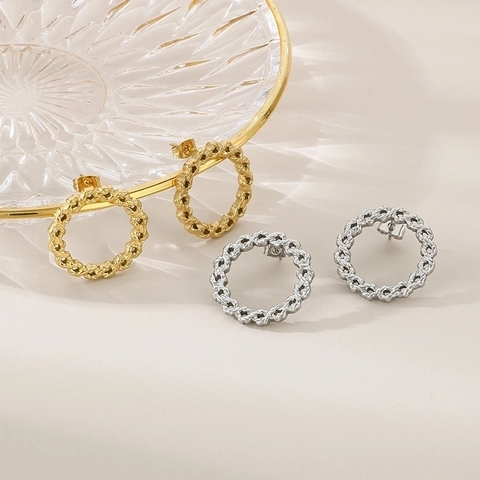 Orecchini A Cerchio Intrecciati Geometrici In Acciaio Inossidabile Placcati Oro 18K Gioielli Minimalisti Alla Moda Per Donna