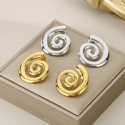 Pendientes De Botón En Espiral De Acero Inoxidable Bañado En Oro De 18K Joyería De Moda Minimalista Geométrica Para Mujer