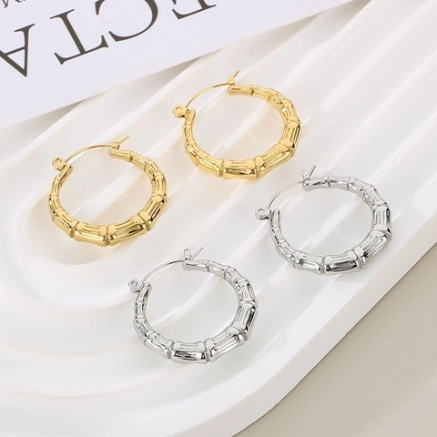 Bambus Gelenk Creolen Edelstahl U-Form Texturierte Vintage Minimalistische Einzigartige Mode Schmuck Für Frauen