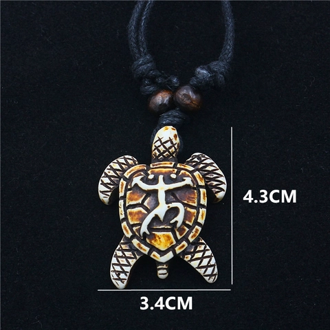 Collana Con Ciondolo Tartaruga Marina Imitazione Osso Resina Motivo Etnico Tribale Corda Nera Perline In Legno