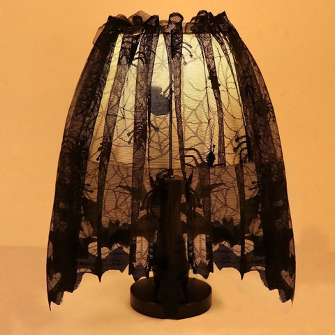 Halloween Pizzo Nero Ragnatela Pipistrello Paralume Camino Sciarpa Finestra Porta Tenda Topper Per Decorazione Festa