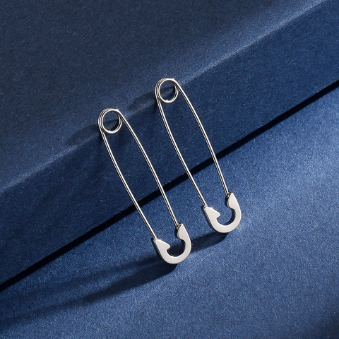 Stainless Steel Safety Pin Earrings Minimalist Punk Industrial Style Studs Jewelry For Men Women Gothic Cool Hip Hop