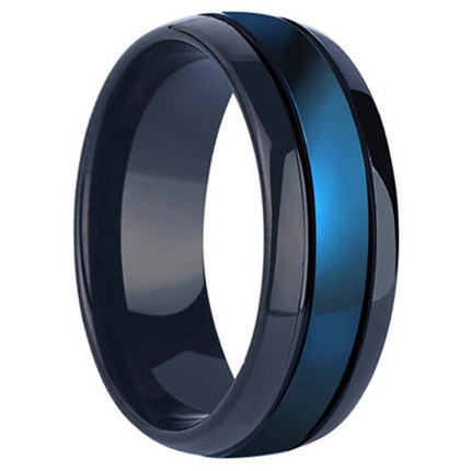 Men Tungsten Steel Ring Black And Blue Dual Color Polished Band Fashion Jewelry For Anniversary Party