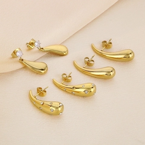 Teardrop Stainless Steel Stud Earrings With Cubic Zirconia Water Drop Design Minimalist Elegant Jewelry Gift For Women