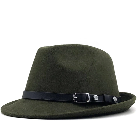 Chapeau Fedora Jazz Style Britannique Vintage Feutre De Laine Avec Ceinture En Cuir Boucle Métallique Hommes Femmes Automne Hiver