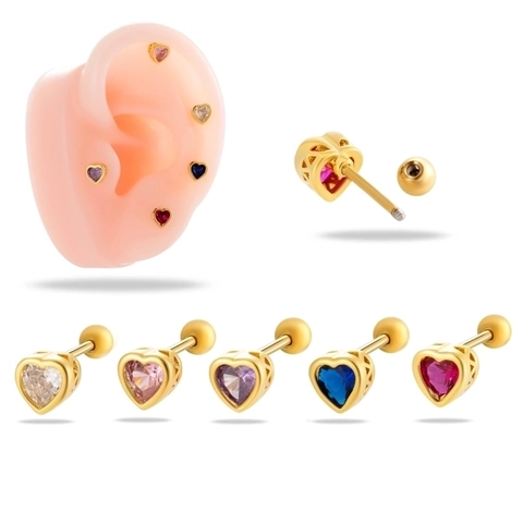 Heart Zircon Titanium Steel Stud Earrings Screw Back Cartilage Piercing Jewelry For Women Minimalist Small High-end