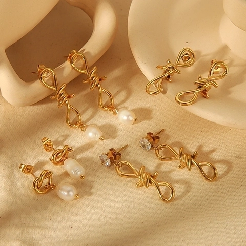 Orecchini Pendenti Con Nodo A Farfalla E Perla Artificial Placcati In Oro 18K Acciaio Inossidabile Design Esagerato Per Donna Stile Nicchia