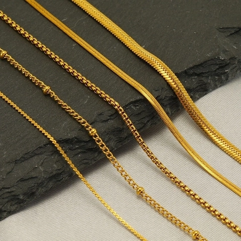 Gold Chain Necklaces 18K Gold Plated Stainless Steel Snake Box Beaded Tarnish Resistant DIY Jewelry For Women Men