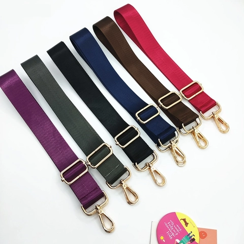 Adjustable Wide Shoulder Bag Strap Nylon Solid Color Replacement Strap With Gold Metal Buckles For Women Backpack Crossbody Bags