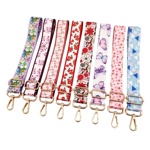 Adjustable Wide Shoulder Strap Replacement Polyester Webbing Colorful Flower Butterfly Print For Handbags Crossbody Bags