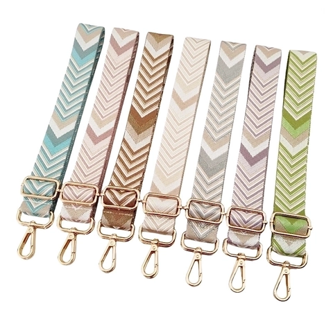 Adjustable Wide Bag Strap Polyester Cotton Chevron Pattern Ethnic Replacement Crossbody Shoulder Handbag Alloy Metal Hook