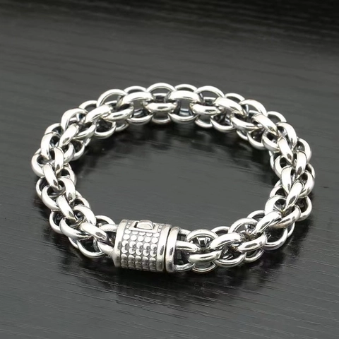 Pulsera De Cadena Para Hombre Metal Tono Plateado Tejido Trenzado Eslabón Estilo Punk Vintage Diseño De Nicho Joyería Regalo